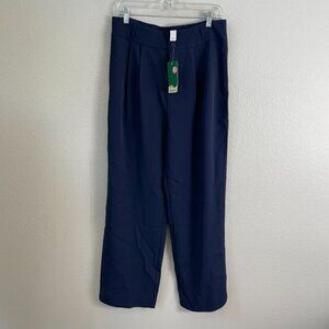 NEW Halara Womens Large Navy Blue Pleated Pants Wide Leg High Rise Trousers